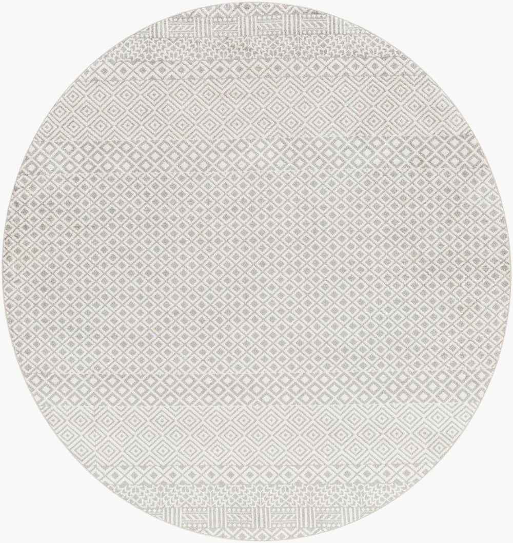 Livabliss Lavadora Machine Woven Polyester Area Rug Bohemian Global Pattern for Living Rooms Gray, Light Gra 6'7" x 6'7" LVR2321-67RD