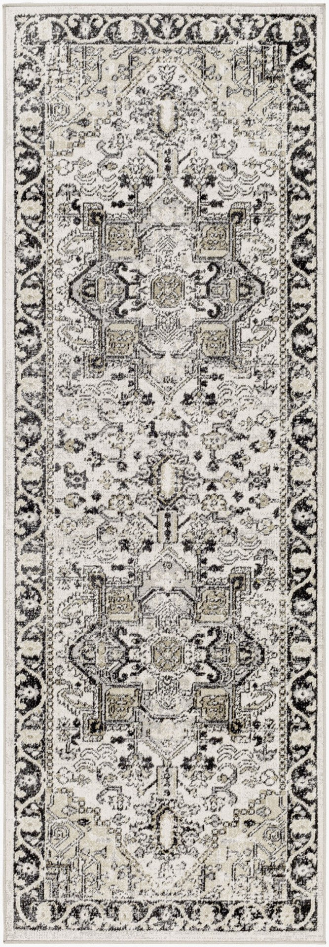 Livabliss Lavadora Machine Woven Polyester Runner Rug Traditional Pattern for Hallway or Entryway Black, Taupe 2'7" x 7'3" LVR2322-2773