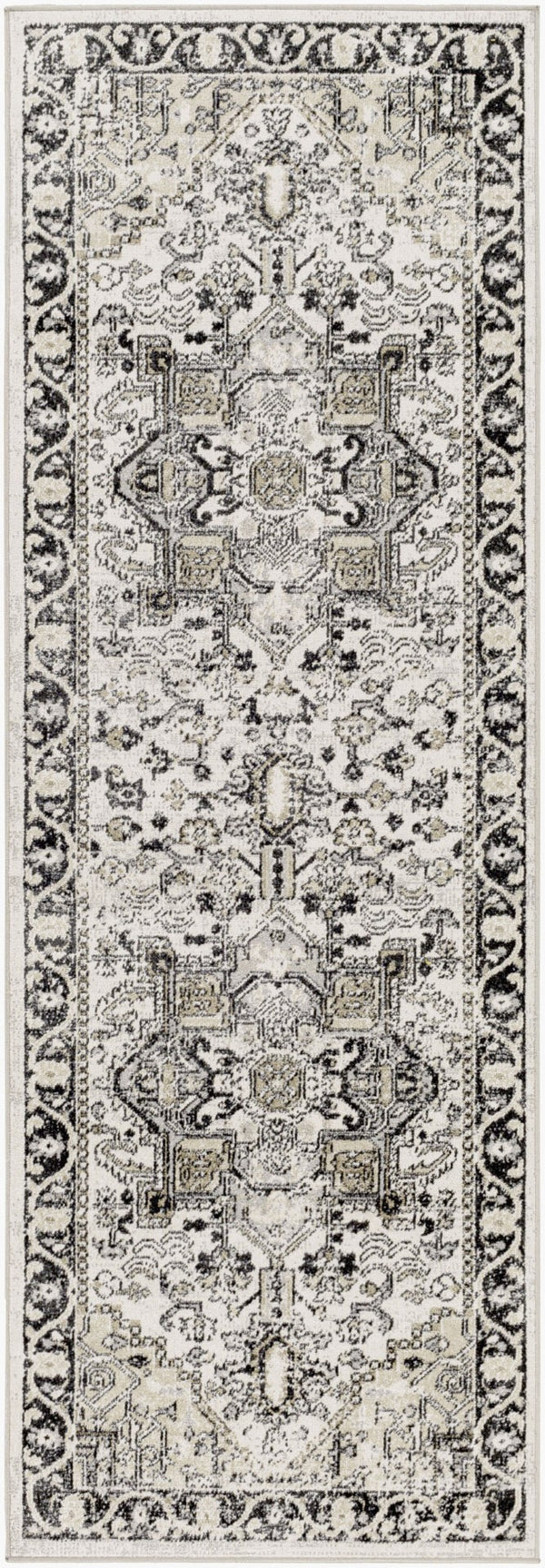 Livabliss Lavadora Machine Woven Polyester Runner Rug Traditional Pattern for Hallway or Entryway Black, Taupe 2'7" x 7'3" LVR2322-2773