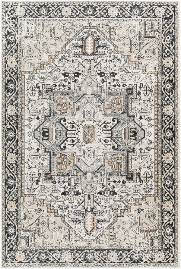 Livabliss Lavadora Machine Woven Polyester Runner Rug Traditional Pattern for Hallway or Entryway Black, Taupe 5'3" x 7' LVR2322-537