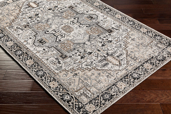 Livabliss Lavadora Machine Woven Polyester Runner Rug Traditional Pattern for Hallway or Entryway Black, Taupe 5'3" x 7' LVR2322-537