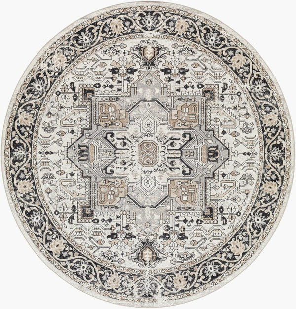 Livabliss Lavadora Machine Woven Polyester Runner Rug Traditional Pattern for Hallway or Entryway Black, Taupe 6'7" x 6'7" LVR2322-67RD