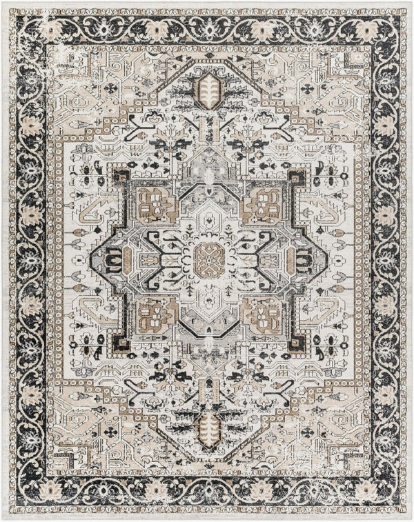 Livabliss Lavadora Machine Woven Polyester Runner Rug Traditional Pattern for Hallway or Entryway Black, Taupe 7'10" x 10' LVR2322-71010