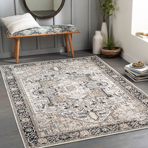 Livabliss Lavadora Machine Woven Polyester Runner Rug Traditional Pattern for Hallway or Entryway Black, Taupe 5'3" x 7' LVR2322-537