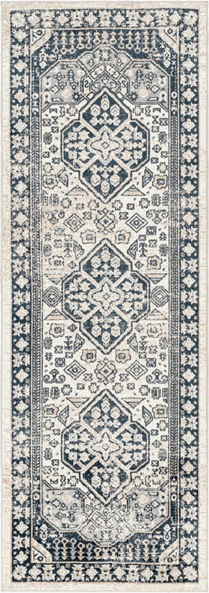 Livabliss Lavadora Machine Woven Polyester Runner Rug Traditional Medallion Pattern for Hallways Black, Ink Blue 2'7" x 7'3" LVR2324-2773