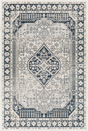 Livabliss Lavadora Machine Woven Polyester Runner Rug Traditional Medallion Pattern for Hallways Black, Ink Blue 9'2" x 12' LVR2324-9312