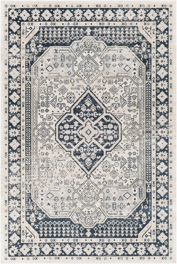 Livabliss Lavadora Machine Woven Polyester Runner Rug Traditional Medallion Pattern for Hallways Black, Ink Blue 9'2" x 12' LVR2324-9312