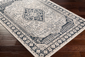 Livabliss Lavadora Machine Woven Polyester Runner Rug Traditional Medallion Pattern for Hallways Black, Ink Blue 9'2" x 12' LVR2324-9312