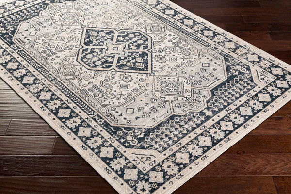 Livabliss Lavadora Machine Woven Polyester Runner Rug Traditional Medallion Pattern for Hallways Black, Ink Blue 9'2" x 12' LVR2324-9312