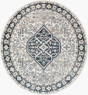 Livabliss Lavadora Machine Woven Polyester Runner Rug Traditional Medallion Pattern for Hallways Black, Ink Blue 6'7" x 6'7" LVR2324-67RD