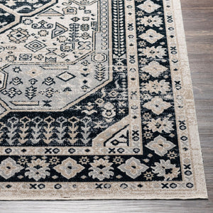 Livabliss Lavadora Machine Woven Polyester Runner Rug Traditional Medallion Pattern for Hallways Black, Ink Blue 9'2" x 12' LVR2324-9312