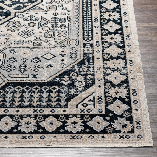 Livabliss Lavadora Machine Woven Polyester Runner Rug Traditional Medallion Pattern for Hallways Black, Ink Blue 9'2" x 12' LVR2324-9312