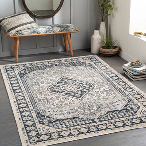 Livabliss Lavadora Machine Woven Polyester Runner Rug Traditional Medallion Pattern for Hallways Black, Ink Blue 9'2" x 12' LVR2324-9312