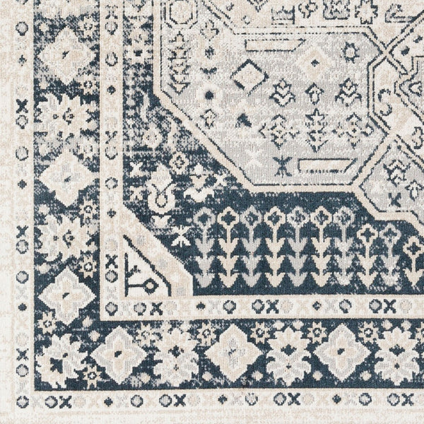 Livabliss Lavadora Machine Woven Polyester Runner Rug Traditional Medallion Pattern for Hallways Black, Ink Blue 9'2" x 12' LVR2324-9312