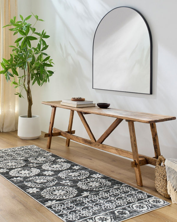 Livabliss Lavadora Traditional Polyester Area Rug Low Pile Woven Accent for Living Room Floors Black, Gray 6'7" x 6'7" LVR2325-67RD