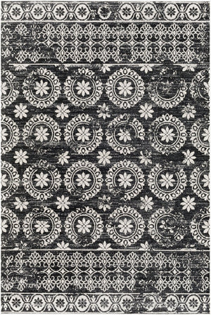 Livabliss Lavadora Traditional Polyester Area Rug Low Pile Woven Accent for Living Room Floors Black, Gray 5'3" x 7' LVR2325-537