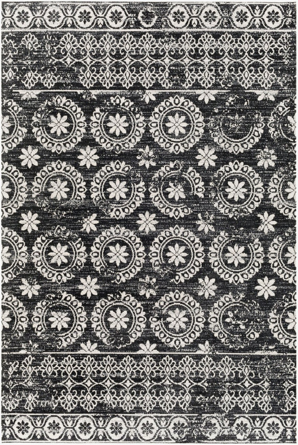 Livabliss Lavadora Traditional Polyester Area Rug Low Pile Woven Accent for Living Room Floors Black, Gray 5'3" x 7' LVR2325-537