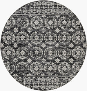Livabliss Lavadora Traditional Polyester Area Rug Low Pile Woven Accent for Living Room Floors Black, Gray 6'7" x 6'7" LVR2325-67RD
