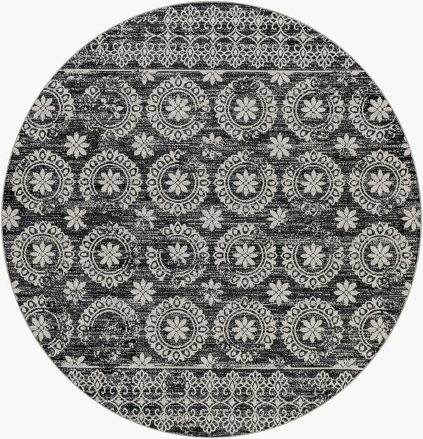 Livabliss Lavadora Traditional Polyester Area Rug Low Pile Woven Accent for Living Room Floors Black, Gray 6'7" x 6'7" LVR2325-67RD