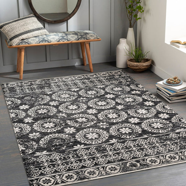 Livabliss Lavadora Traditional Polyester Area Rug Low Pile Woven Accent for Living Room Floors Black, Gray 5'3" x 7' LVR2325-537