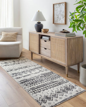 Livabliss Lavadora Global Pattern Polyester Runner Rug for Hallways and High Traffic Entryways Black, Gray 6'7" x 6'7" LVR2329-67RD