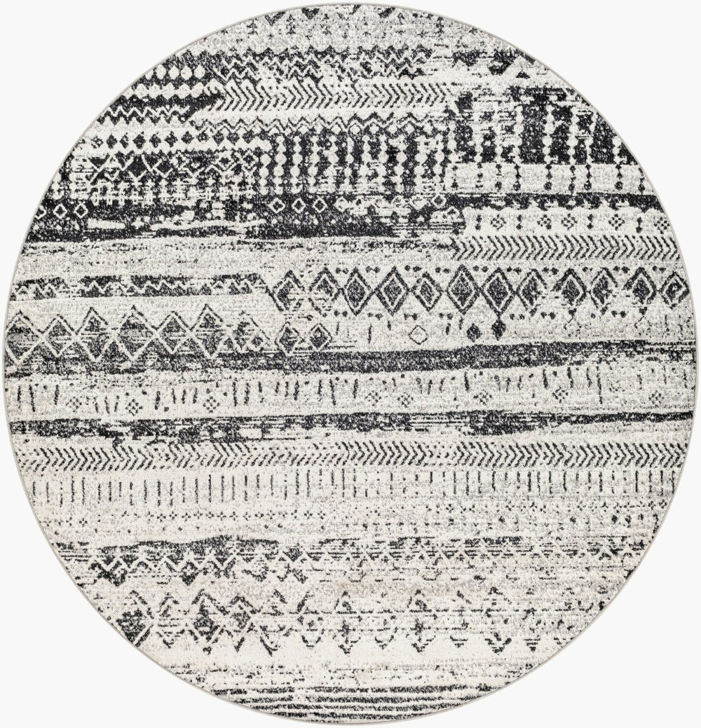 Livabliss Lavadora Global Pattern Polyester Runner Rug for Hallways and High Traffic Entryways Black, Gray 6'7" x 6'7" LVR2329-67RD