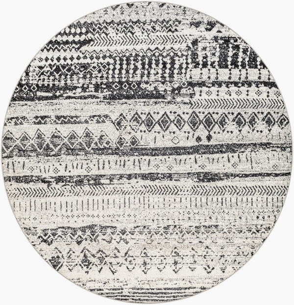 Livabliss Lavadora Global Pattern Polyester Runner Rug for Hallways and High Traffic Entryways Black, Gray 6'7" x 6'7" LVR2329-67RD