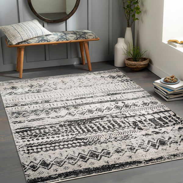 Livabliss Lavadora Global Pattern Polyester Runner Rug for Hallways and High Traffic Entryways Black, Gray 9'2" x 12' LVR2329-9312