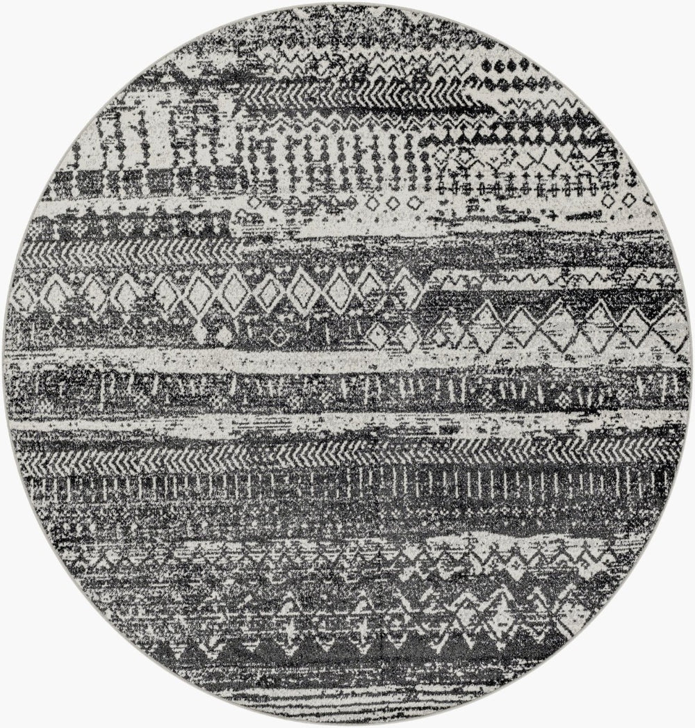 Livabliss Lavadora Machine Woven Polyester Area Rug Bohemian Global Pattern for Living Dining Rooms Black, Gray 6'7" x 6'7" LVR2330-67RD