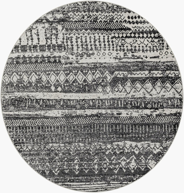 Livabliss Lavadora Machine Woven Polyester Area Rug Bohemian Global Pattern for Living Dining Rooms Black, Gray 6'7" x 6'7" LVR2330-67RD