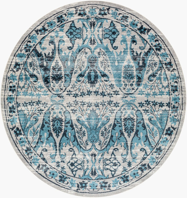 Livabliss Lavadora Machine Woven Polyester Square Rug Traditional Turkish Pattern for Living Rooms Ink Blue, Blue 6'7" x 6'7" LVR2333-67RD
