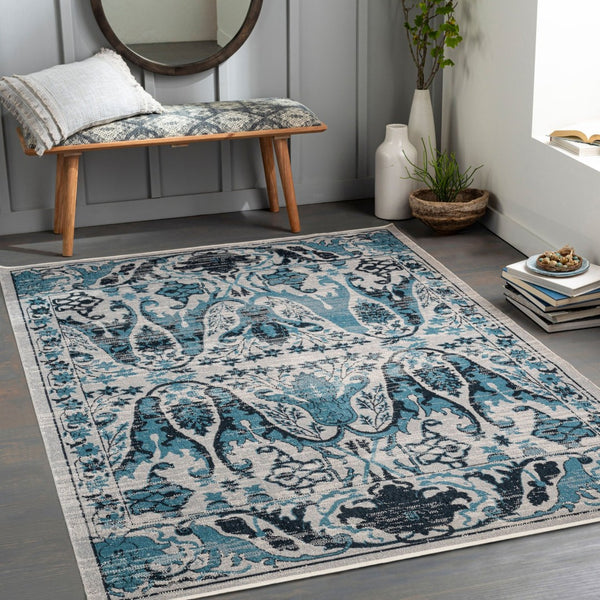 Livabliss Lavadora Machine Woven Polyester Square Rug Traditional Turkish Pattern for Living Rooms Ink Blue, Blue 6'7" x 6'7" LVR2333-67RD