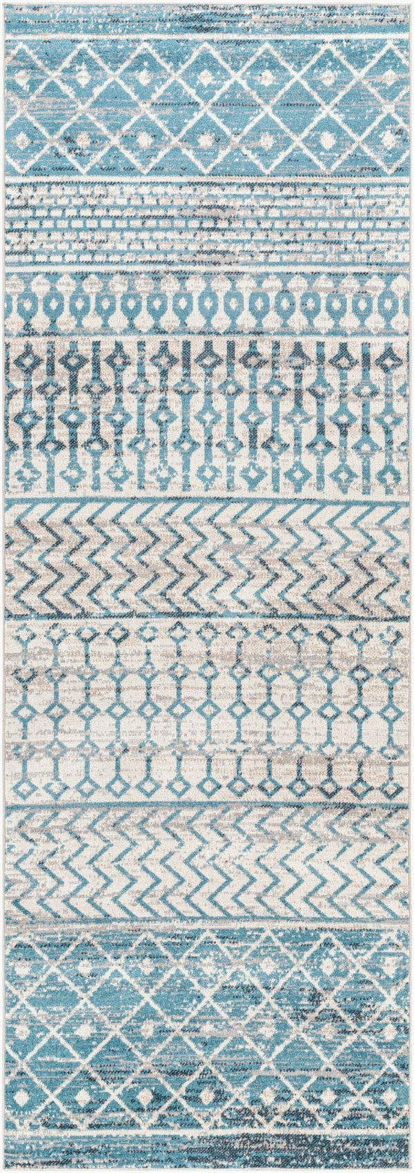 Livabliss Lavadora Global Pattern Runner Rug Turkish Woven Polyester for Entryway Hallway Ink Blue, Black 2'7" x 7'3" LVR2334-2773