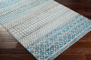 Livabliss Lavadora Global Pattern Runner Rug Turkish Woven Polyester for Entryway Hallway Ink Blue, Black 6'7" x 6'7" LVR2334-67RD