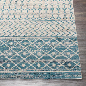 Livabliss Lavadora Global Pattern Runner Rug Turkish Woven Polyester for Entryway Hallway Ink Blue, Black 6'7" x 6'7" LVR2334-67RD