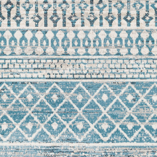 Livabliss Lavadora Global Pattern Runner Rug Turkish Woven Polyester for Entryway Hallway Ink Blue, Black 6'7" x 6'7" LVR2334-67RD