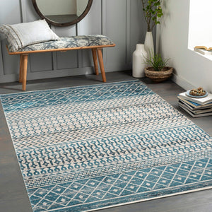 Livabliss Lavadora Global Pattern Machine Woven Polyester Area Rug for Living and Dining Rooms Ink Blue, Black 5'3" x 7' LVR2335-537