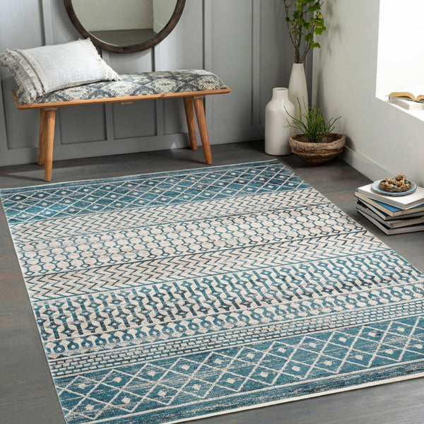 Livabliss Lavadora Global Pattern Machine Woven Polyester Area Rug for Living and Dining Rooms Ink Blue, Black 5'3" x 7' LVR2335-537