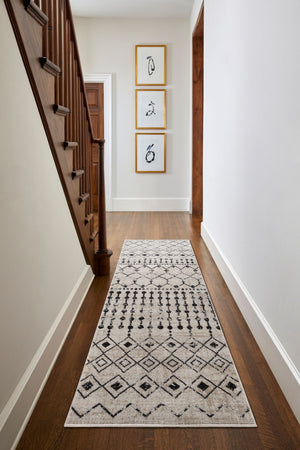 Livabliss Lavadora Machine Woven Polyester Runner Rug Global Pattern for Hallways and Entryways Black, Gray 9'2" x 12' LVR2336-9312
