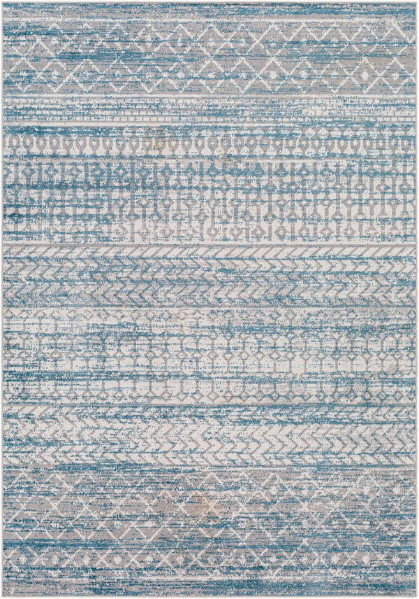 Livabliss Lavadora Bohemian Global Runner Rug Polyester Machine Woven for Entryway or Hallway Blue, Gray 6'7" x 9' LVR2344-679
