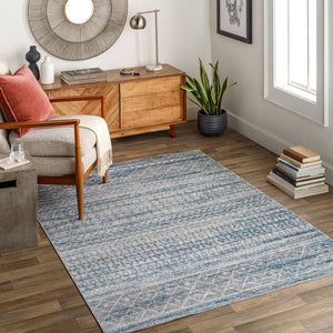 Livabliss Lavadora Bohemian Global Runner Rug Polyester Machine Woven for Entryway or Hallway Blue, Gray 6'7" x 9' LVR2344-679