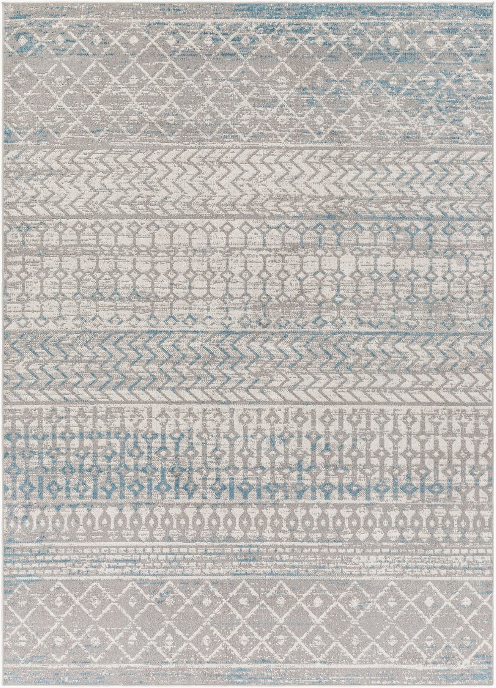 Livabliss Lavadora Machine Woven Bohemian Global Area Rug Low Pile for Living Room or Bedroom Gray, Blue 5'3" x 7' LVR2345-537
