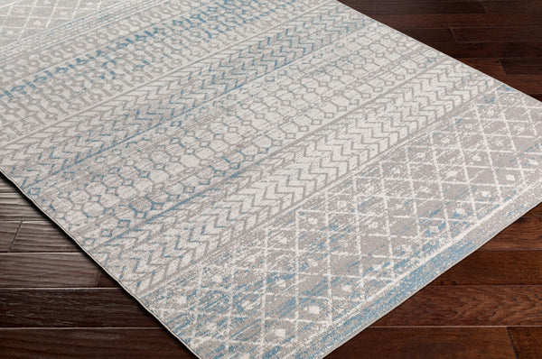 Livabliss Lavadora Machine Woven Bohemian Global Area Rug Low Pile for Living Room or Bedroom Gray, Blue 6'7" x 6'7" LVR2345-67RD