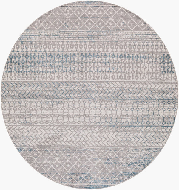Livabliss Lavadora Machine Woven Bohemian Global Area Rug Low Pile for Living Room or Bedroom Gray, Blue 6'7" x 6'7" LVR2345-67RD