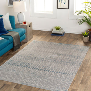 Livabliss Lavadora Machine Woven Bohemian Global Area Rug Low Pile for Living Room or Bedroom Gray, Blue 6'7" x 6'7" LVR2345-67RD