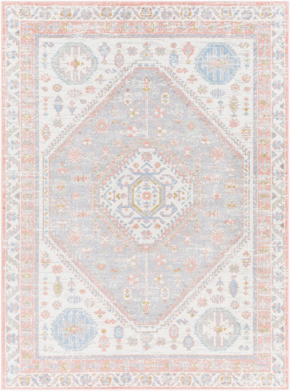 Livabliss Lavadora Traditional Low Pile Polyester Area Rug for Living Room Dining or Entryway Ivory, Plum 9'2" x 12' LVR2348-9312