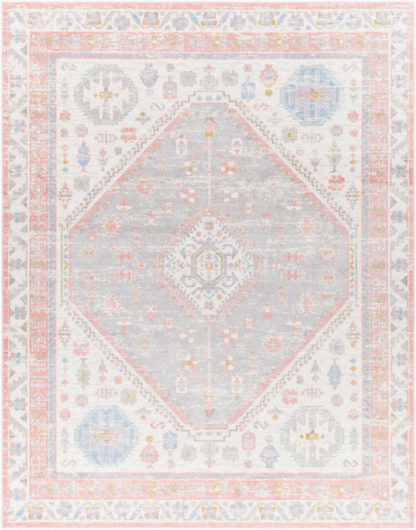 Livabliss Lavadora Traditional Low Pile Polyester Area Rug for Living Room Dining or Entryway Ivory, Plum 7'10" x 10' LVR2348-71010