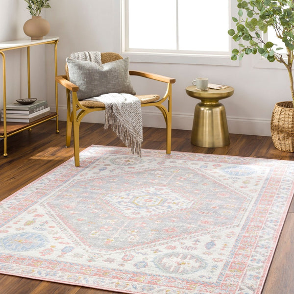 Livabliss Lavadora Traditional Low Pile Polyester Area Rug for Living Room Dining or Entryway Ivory, Plum 7'10" x 10' LVR2348-71010