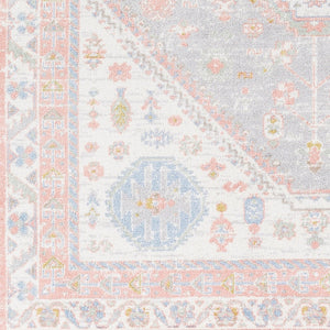 Livabliss Lavadora Traditional Low Pile Polyester Area Rug for Living Room Dining or Entryway Ivory, Plum 6'7" x 6'7" LVR2348-67RD