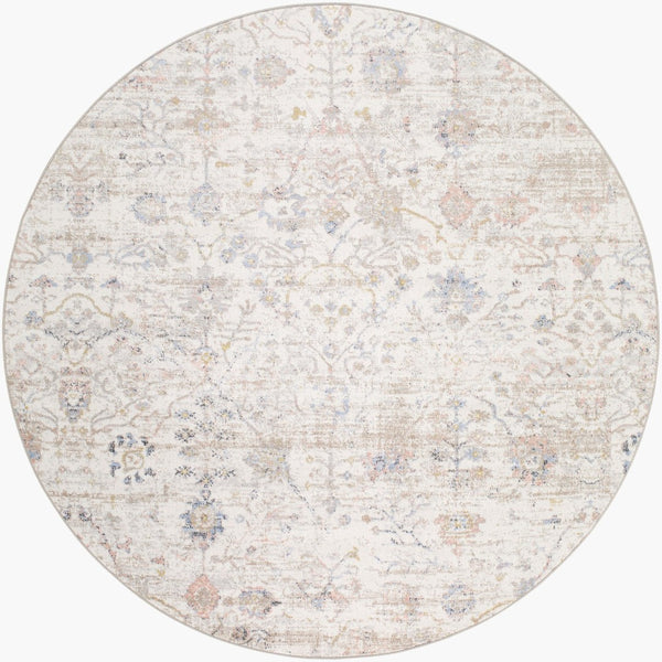 Livabliss Lavadora Traditional Turkish Pattern Polyester Area Rug for Entryways and Hallways Ivory, Brown 6'7" x 6'7" Round LVR2358-67RD